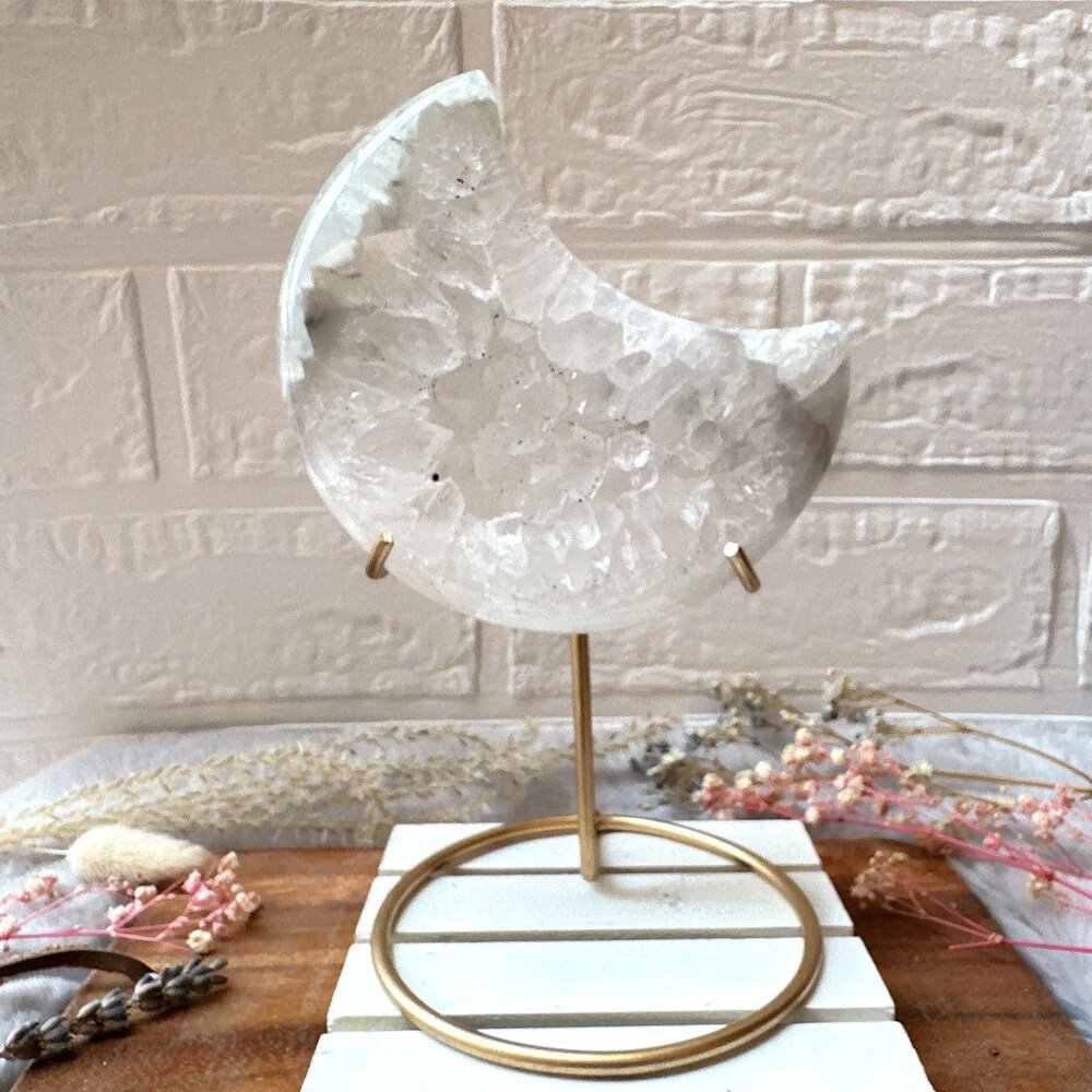 Gorgeous Agate Druzy Moon with Stand